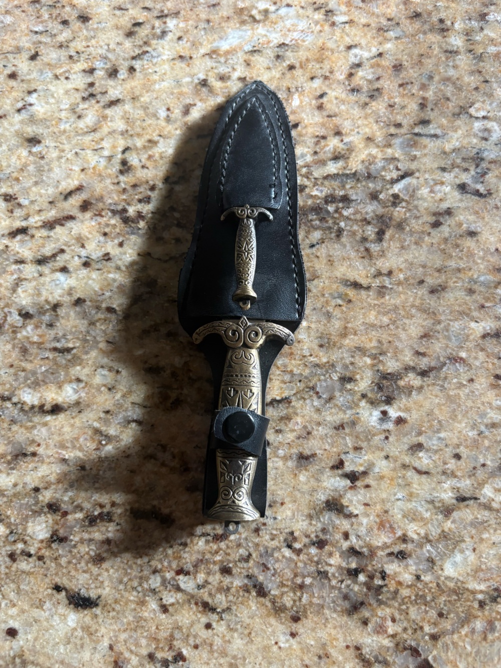 Black Leather Sheath with Ornate Brass Handle Double Knife Set Stainless Steel